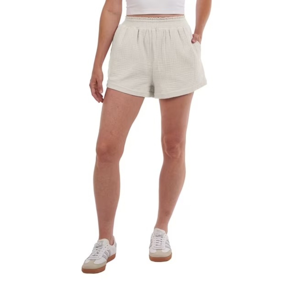 NWT Billabong Womens Gauze Short Cream Cotton Smocked Waistband Size M